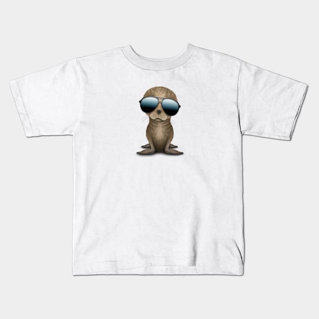 Cute Baby Sea Lion Wearing Sunglasses Kids T-Shirt by jeffbartels